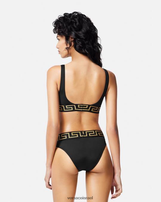 נשים Versace שָׁחוֹר חולצת ביקיני בגבול גרקה תחתונים ובגדי חוף N8T21152