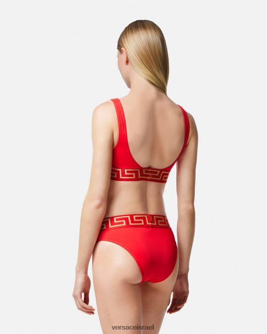 נשים Versace אָדוֹם תחתוני ביקיני בגבול גרקה תחתונים ובגדי חוף N8T21155