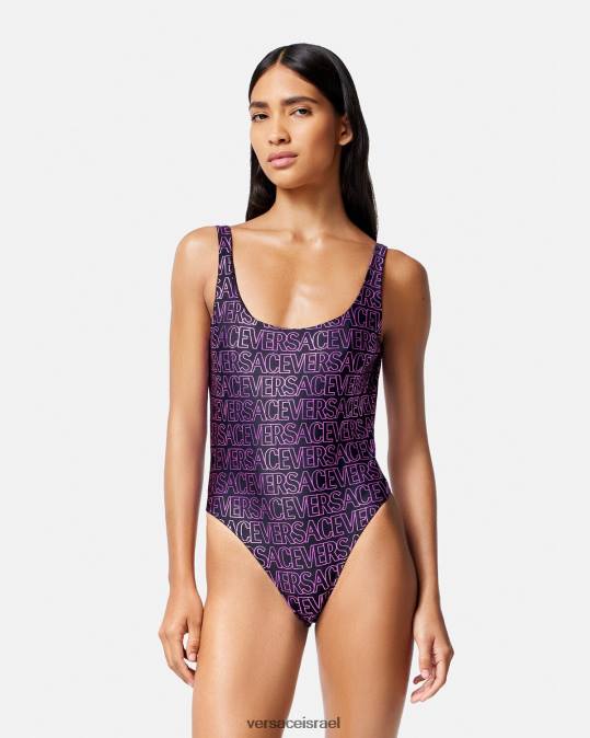 נשים Versace פוקסיה ודפוס בגד ים מחלק אחד תחתונים ובגדי חוף N8T21169