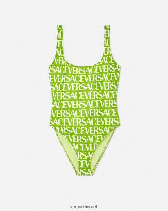 נשים Versace ירוק & הדפס בגד ים מחלק אחד עם לוגו תחתונים ובגדי חוף N8T21171