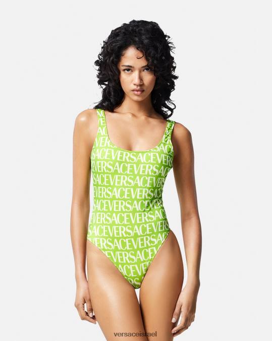 נשים Versace ירוק & הדפס בגד ים מחלק אחד עם לוגו תחתונים ובגדי חוף N8T21171