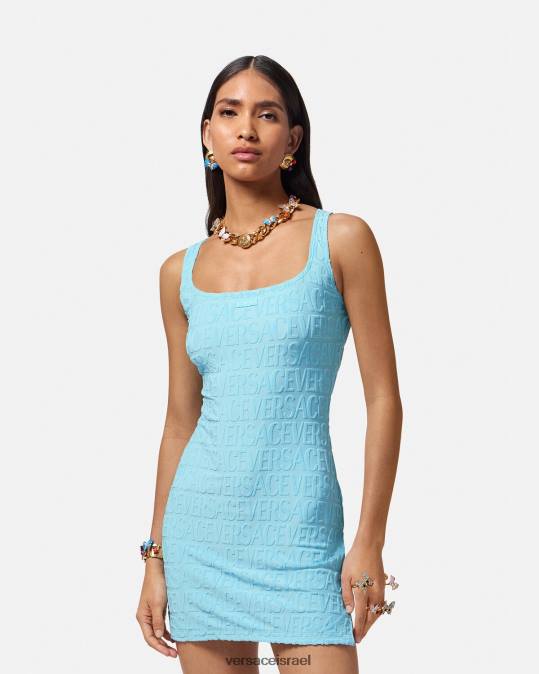 נשים Versace כחול בהיר כיסוי שמלת מגבת על הכל תחתונים ובגדי חוף N8T21190
