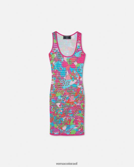 נשים Versace הדפס שמלת מידי סריג קיץ פרחוני הַלבָּשָׁה N8T212