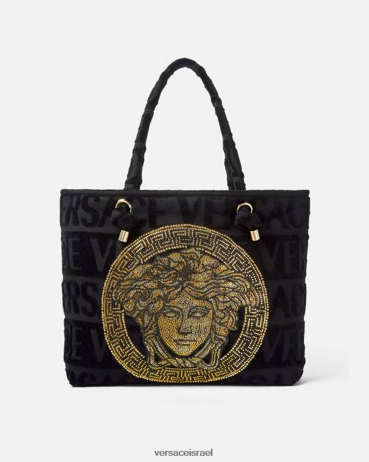 נשים Versace שָׁחוֹר שקית מגבת קריסטל מדוזה תחתונים ובגדי חוף N8T21210
