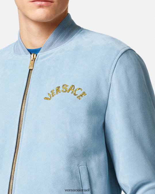גברים Versace כחול בהיר מעיל זמש עם לוגו צדפים בארוק הַלבָּשָׁה N8T21223