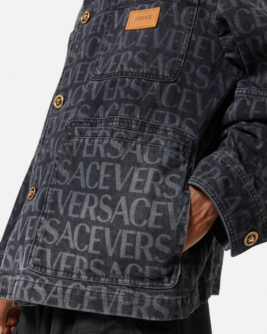 גברים Versace שחור & הדפס ז'קט ג'ינס בכל אובר הַלבָּשָׁה N8T21224