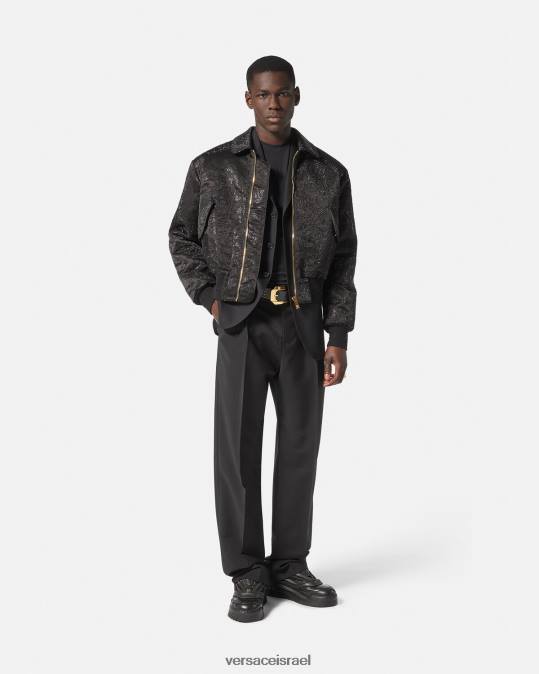 גברים Versace שָׁחוֹר ז'קט בומבר מעוטר בצללית בארוקו הַלבָּשָׁה N8T21226