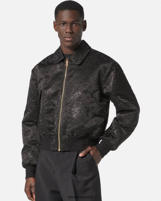 גברים Versace שָׁחוֹר ז'קט בומבר מעוטר בצללית בארוקו הַלבָּשָׁה N8T21226