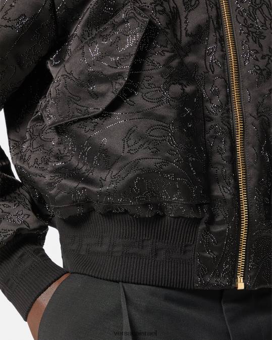גברים Versace שָׁחוֹר ז'קט בומבר מעוטר בצללית בארוקו הַלבָּשָׁה N8T21226