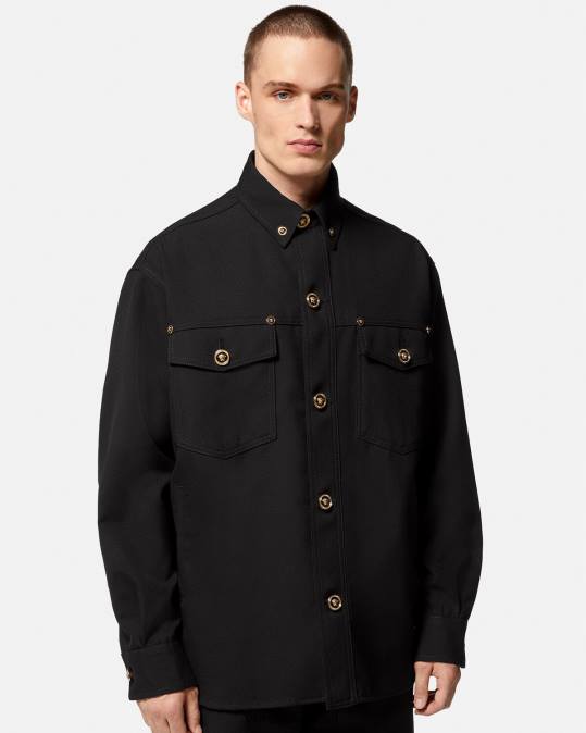 גברים Versace שָׁחוֹר חולצת אובר צמר מדוזה בתולה הַלבָּשָׁה N8T21229