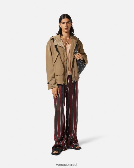 גברים Versace בז' מעיל מעיל רוח עם לוגו הַלבָּשָׁה N8T21231