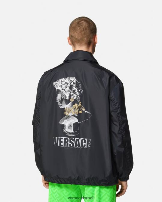 גברים Versace שָׁחוֹר מעיל לוגו גרפי ניילון הַלבָּשָׁה N8T21243