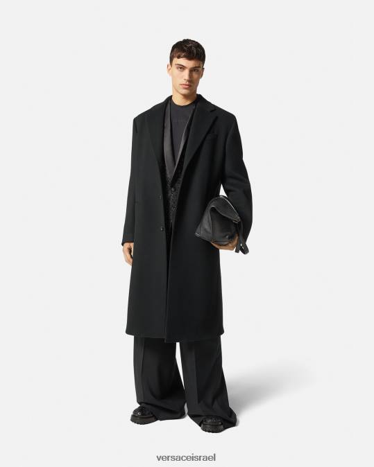 גברים Versace שָׁחוֹר מעיל צמר חד חזה הַלבָּשָׁה N8T21245