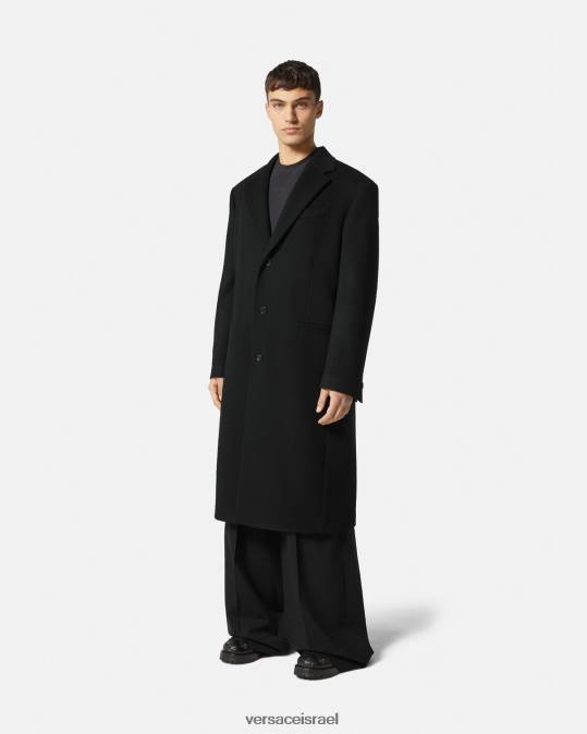 גברים Versace שָׁחוֹר מעיל צמר חד חזה הַלבָּשָׁה N8T21245