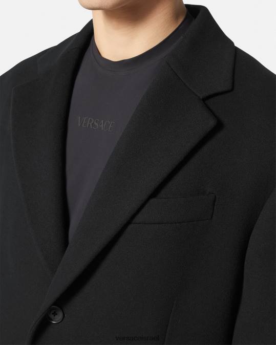 גברים Versace שָׁחוֹר מעיל צמר חד חזה הַלבָּשָׁה N8T21245
