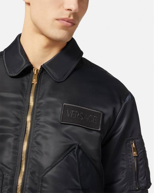 גברים Versace שָׁחוֹר מעיל בומבר עם תיקון לוגו הַלבָּשָׁה N8T21250