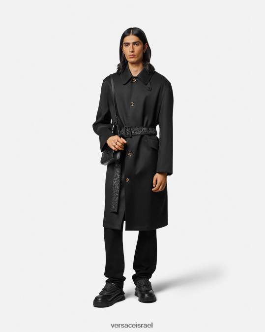 גברים Versace שָׁחוֹר מעיל טרנץ' משובץ הַלבָּשָׁה N8T21254