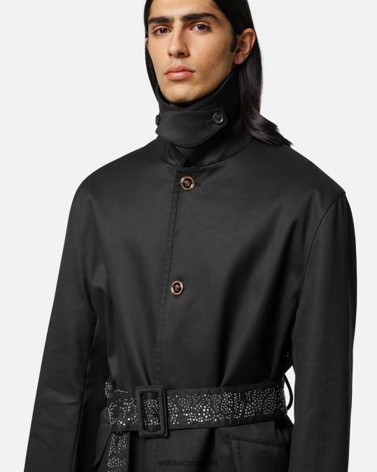 גברים Versace שָׁחוֹר מעיל טרנץ' משובץ הַלבָּשָׁה N8T21254