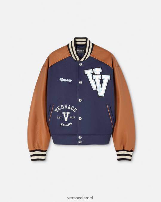 גברים Versace כחול וחום מעיל בומבר לוגו של אוניברסיטה הַלבָּשָׁה N8T21257