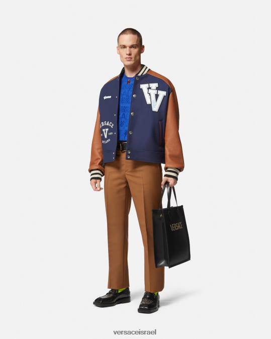 גברים Versace כחול וחום מעיל בומבר לוגו של אוניברסיטה הַלבָּשָׁה N8T21257
