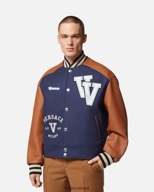גברים Versace כחול וחום מעיל בומבר לוגו של אוניברסיטה הַלבָּשָׁה N8T21257