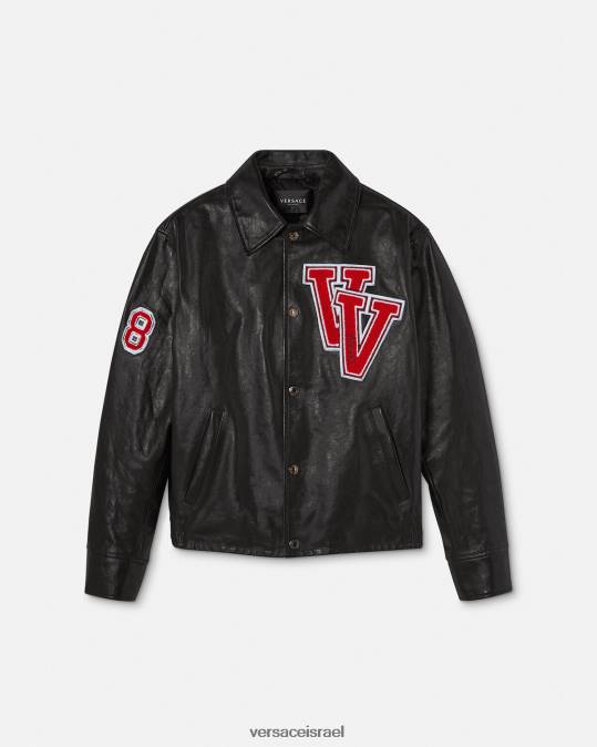 גברים Versace שָׁחוֹר ז'קט עור של אוניברסיטה הַלבָּשָׁה N8T21258