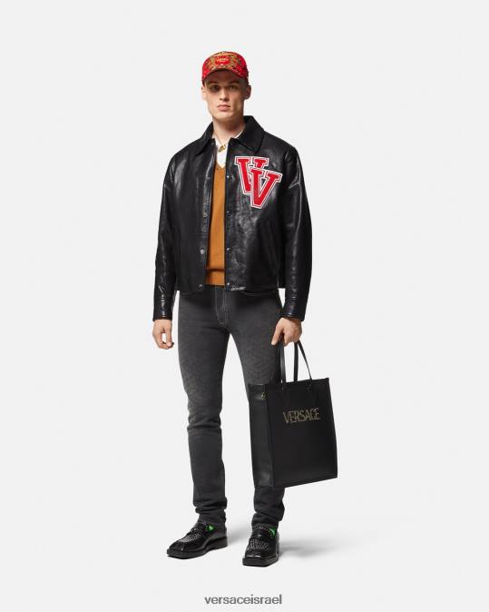 גברים Versace שָׁחוֹר ז'קט עור של אוניברסיטה הַלבָּשָׁה N8T21258