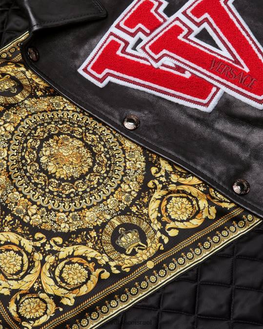 גברים Versace שָׁחוֹר ז'קט עור של אוניברסיטה הַלבָּשָׁה N8T21258
