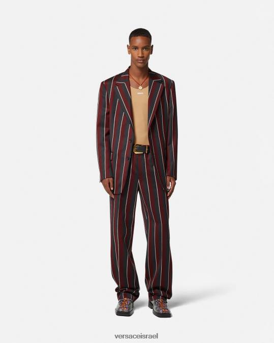 גברים Versace אדום ואפור מכנסי צמר עם פסים הַלבָּשָׁה N8T21270