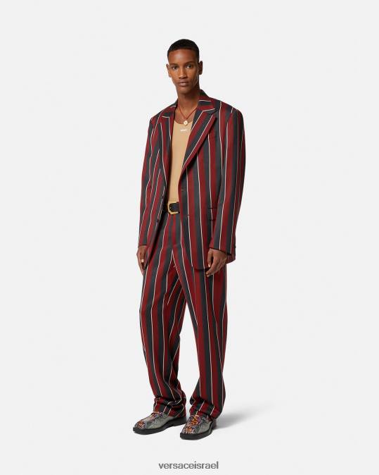 גברים Versace אדום ואפור בלייזר חד חזה עם פסים הַלבָּשָׁה N8T21271