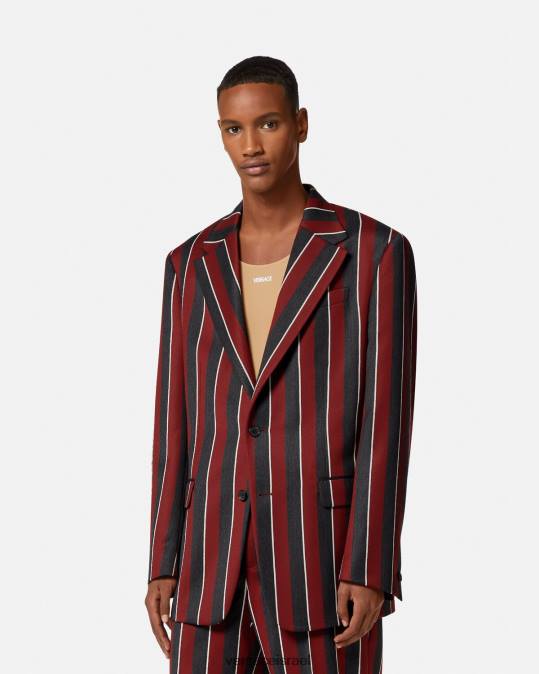 גברים Versace אדום ואפור בלייזר חד חזה עם פסים הַלבָּשָׁה N8T21271