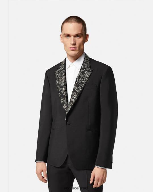 גברים Versace שָׁחוֹר בלייזר צללית בארוקו משובץ הַלבָּשָׁה N8T21275