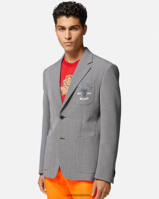 גברים Versace לבן שחור בלייזר כלב ציד עם לוגו של האוניברסיטה הַלבָּשָׁה N8T21278