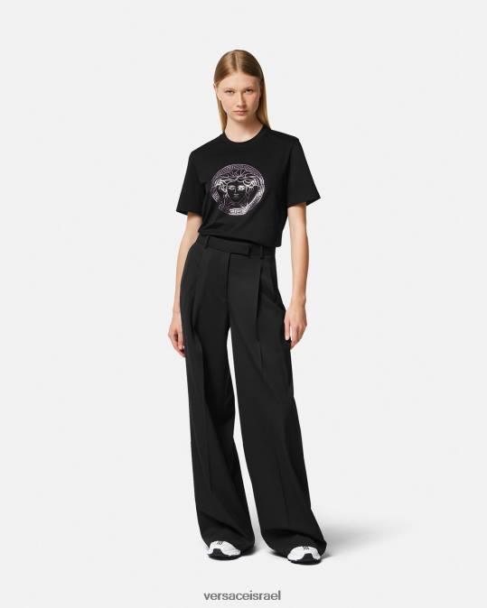 נשים Versace שחור וורוד חולצת טריקו מדוזה הַלבָּשָׁה N8T2127