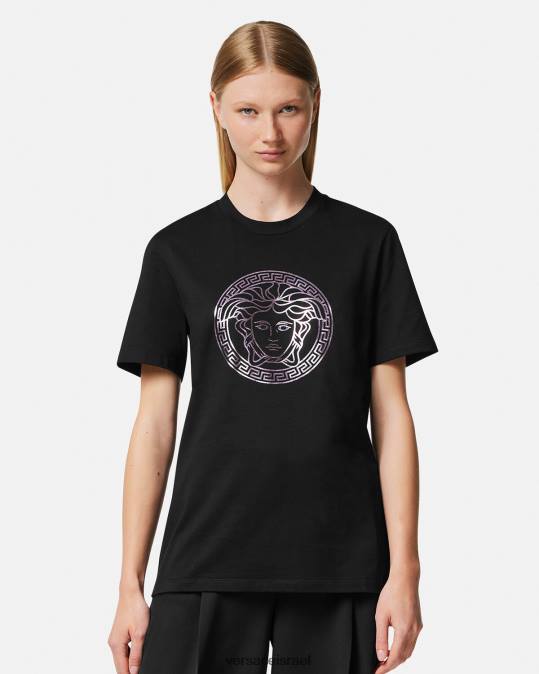 נשים Versace שחור וורוד חולצת טריקו מדוזה הַלבָּשָׁה N8T2127