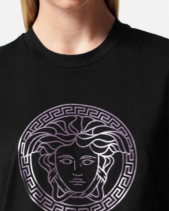 נשים Versace שחור וורוד חולצת טריקו מדוזה הַלבָּשָׁה N8T2127