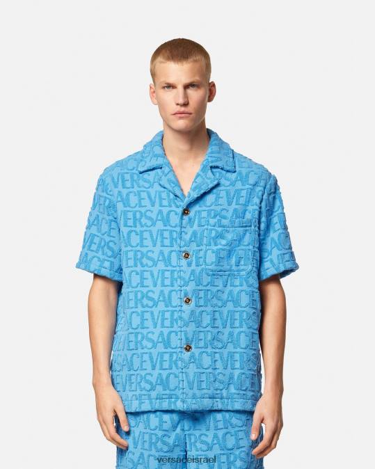 גברים Versace כחול בהיר חולצת אובר מגבת הַלבָּשָׁה N8T21280