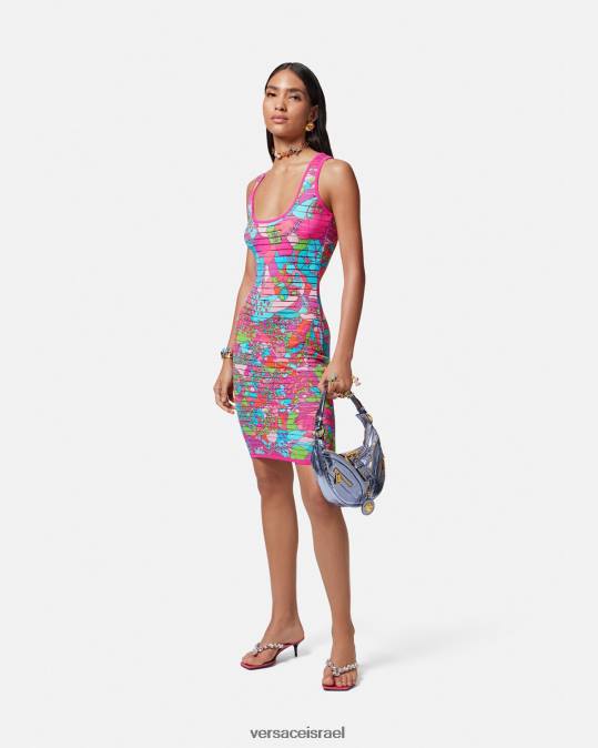 נשים Versace הדפס שמלת מידי סריג קיץ פרחוני הַלבָּשָׁה N8T212