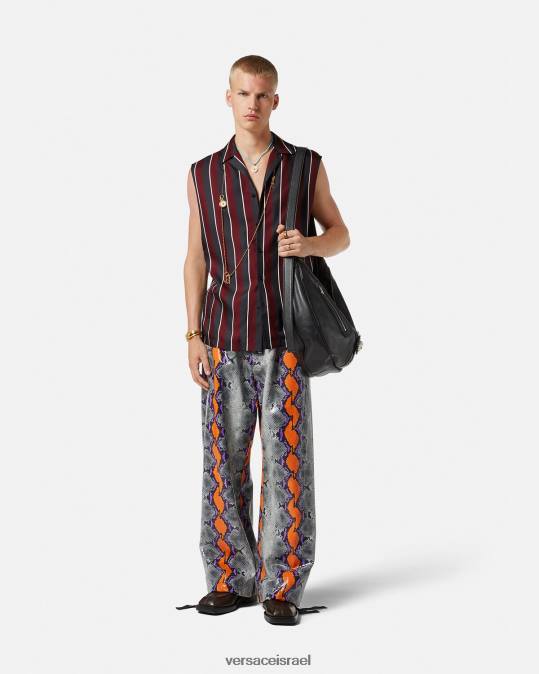 גברים Versace אדום ואפור חולצת משי עם פסים ללא שרוולים הַלבָּשָׁה N8T21303