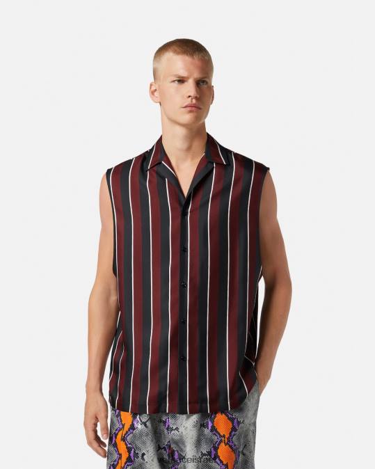 גברים Versace אדום ואפור חולצת משי עם פסים ללא שרוולים הַלבָּשָׁה N8T21303
