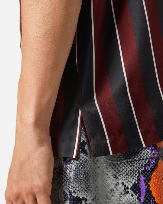 גברים Versace אדום ואפור חולצת משי עם פסים ללא שרוולים הַלבָּשָׁה N8T21303