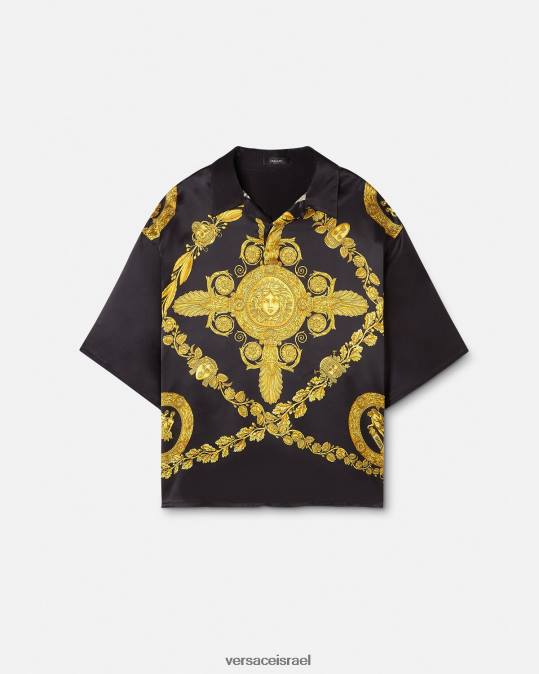 גברים Versace הדפס חולצת פולו סאטן בארוק מסצ'רה הַלבָּשָׁה N8T21313