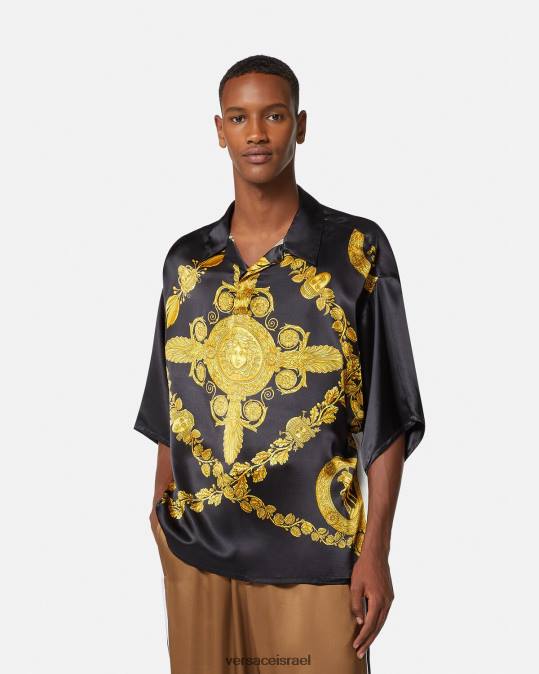 גברים Versace הדפס חולצת פולו סאטן בארוק מסצ'רה הַלבָּשָׁה N8T21313