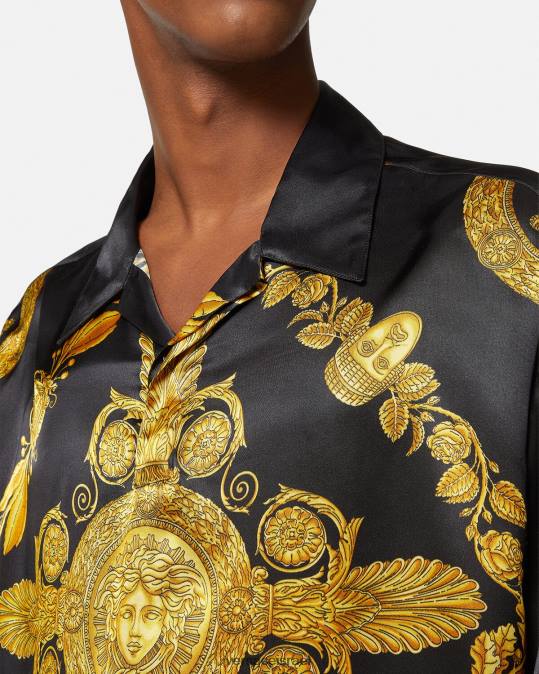 גברים Versace הדפס חולצת פולו סאטן בארוק מסצ'רה הַלבָּשָׁה N8T21313
