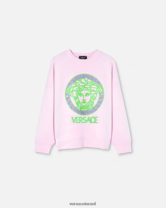 נשים Versace וָרוֹד סווטשירט במצוקה עם לוגו של מדוזה הַלבָּשָׁה N8T2132