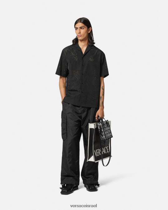 גברים Versace שָׁחוֹר חולצה בחיתוך לייזר ברוק הַלבָּשָׁה N8T21323