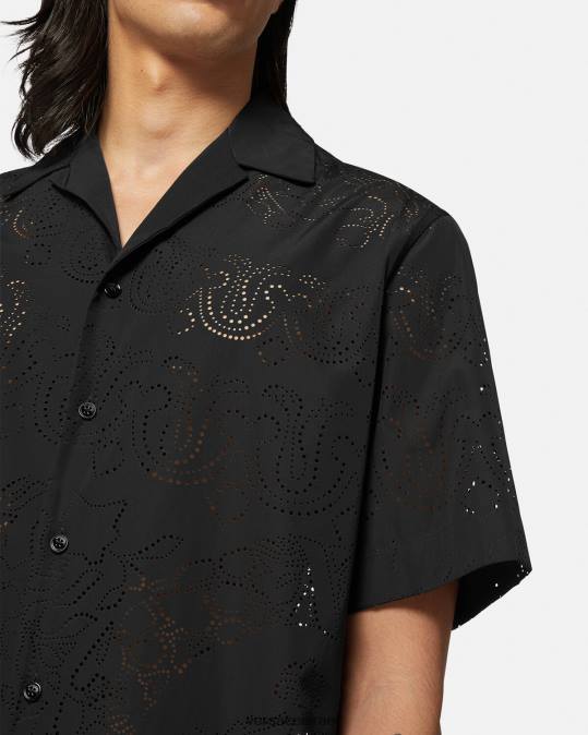גברים Versace שָׁחוֹר חולצה בחיתוך לייזר ברוק הַלבָּשָׁה N8T21323