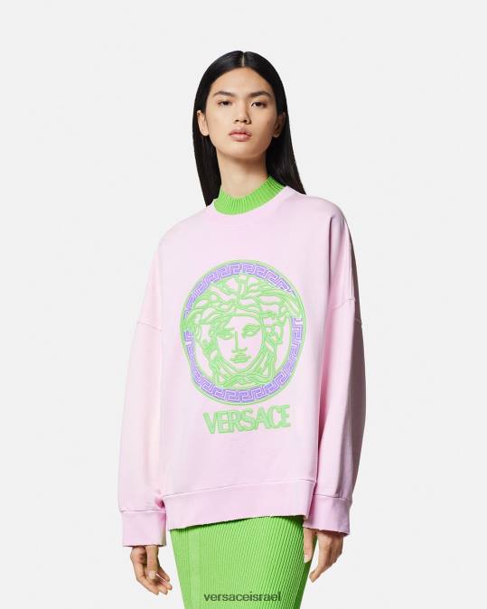 נשים Versace וָרוֹד סווטשירט במצוקה עם לוגו של מדוזה הַלבָּשָׁה N8T2132