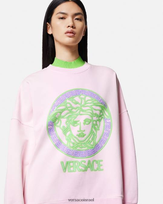 נשים Versace וָרוֹד סווטשירט במצוקה עם לוגו של מדוזה הַלבָּשָׁה N8T2132