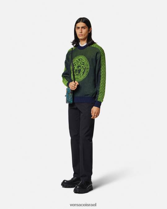 גברים Versace כחול ירוק סוודר טרי לה גרקה מדוזה הַלבָּשָׁה N8T21331